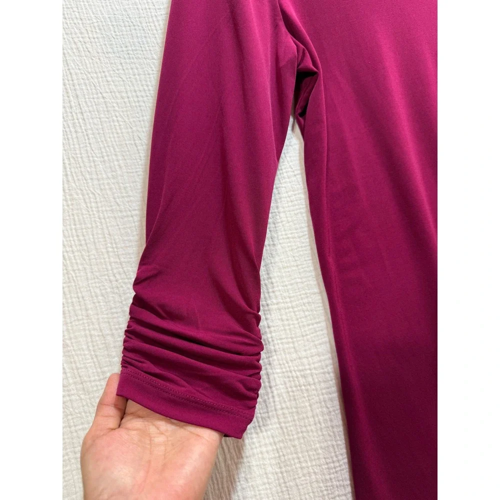 Susan‎ Graver Tunic Top Womens Small Berry Ruched 3/4 Sleeve V-Neck Liquid Knit